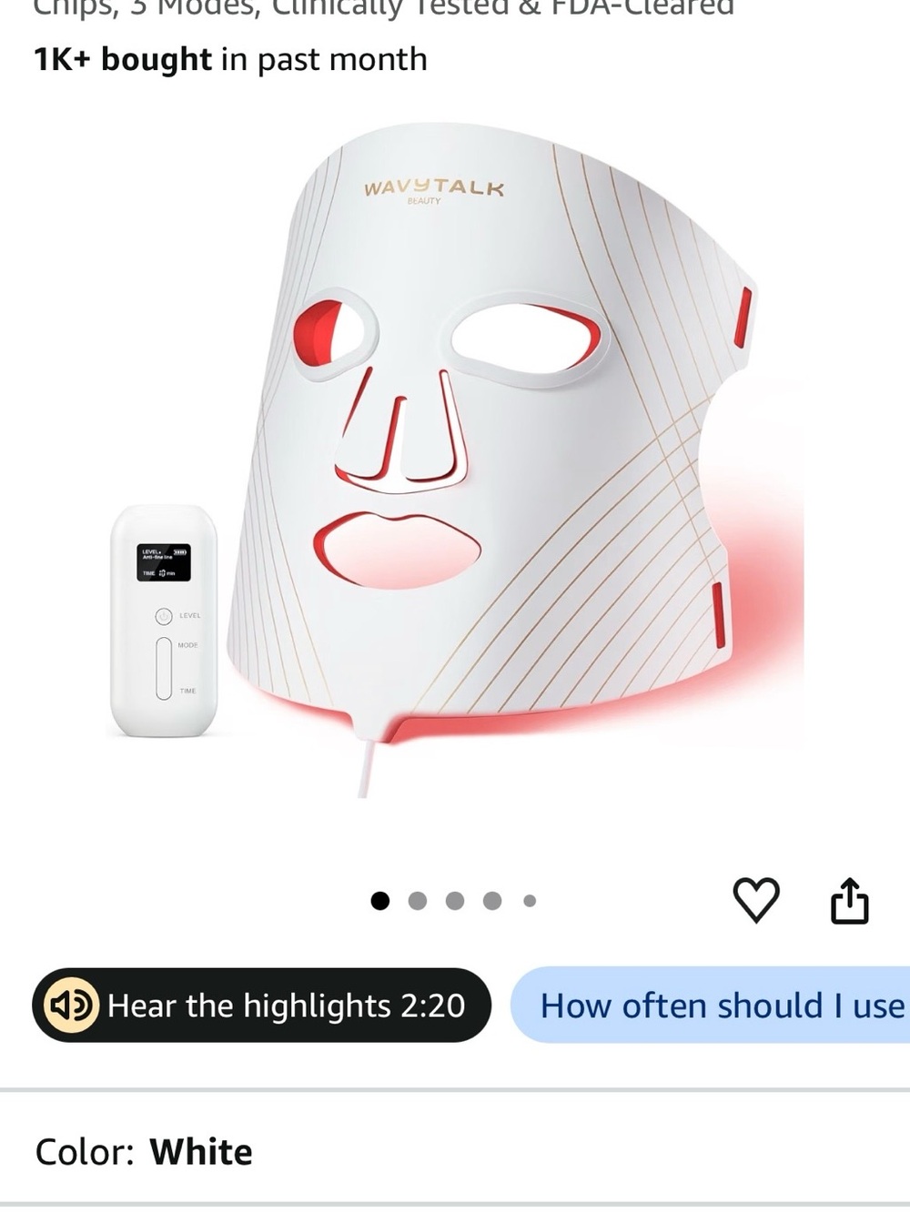 WavyTalk White LED Light Therapy Facial Mask for Women